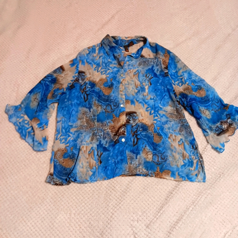 Serenade Flowy Ethereal Fairy Sheer Button Down Shirt Twin Set Women's‎ Size 2X